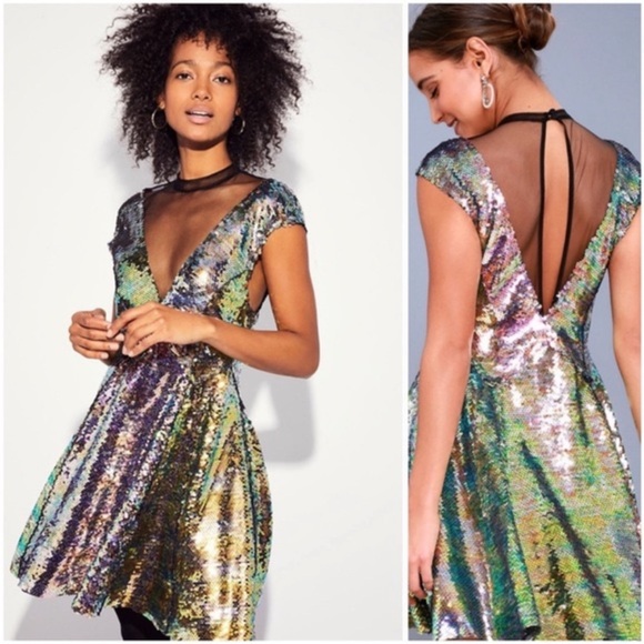 Free people Sequin V-Neck Dress with Mesh Detail - Picture 1 of 5